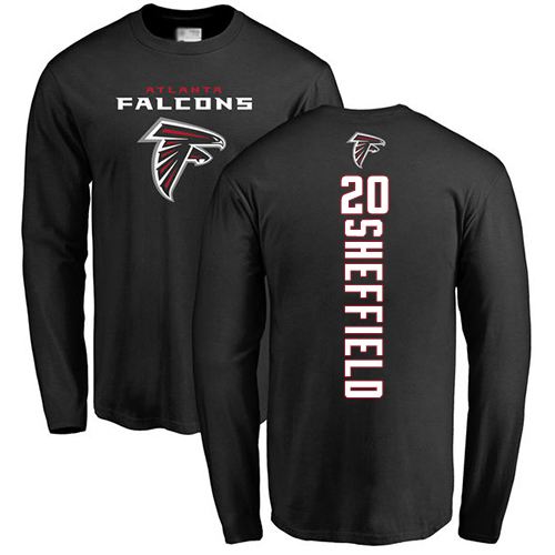 Atlanta Falcons Men Black Kendall Sheffield Backer NFL Football #20 Long Sleeve T Shirt->atlanta falcons->NFL Jersey